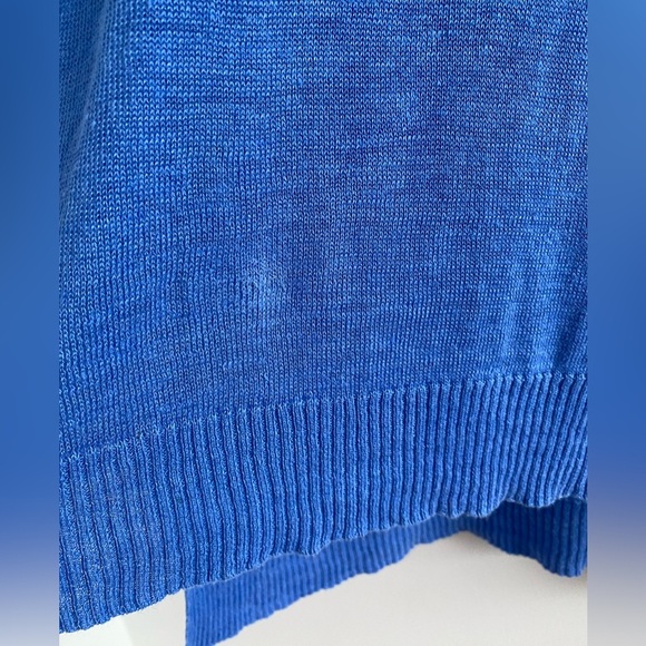 Eileen Fisher Blue Linen High-Low Short Sleeve Sweater Size Petite Medium - Picture 6 of 10
